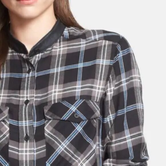 Vince Plaid Leather Trimmed Button Down Shirt Size 2 - NEW - Picture 7 of 8